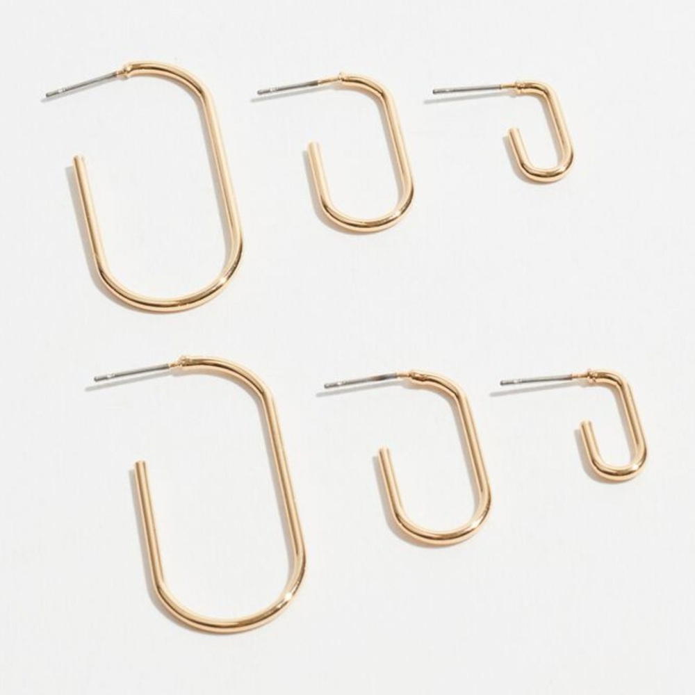 Set of 3 Elongated Hoop Earrings - New!